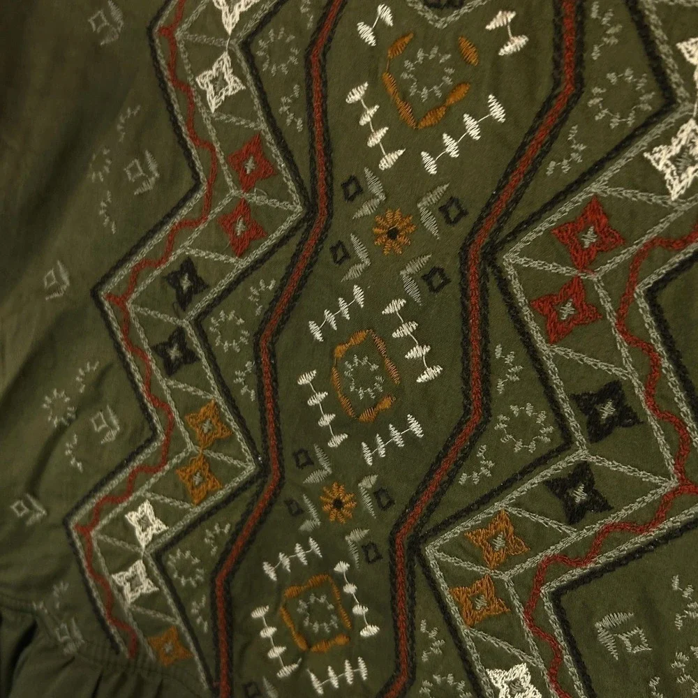 Kate‎ & Sam Olive Green Embroidered Peplum Utility Jacket Women Boho Lace Medium